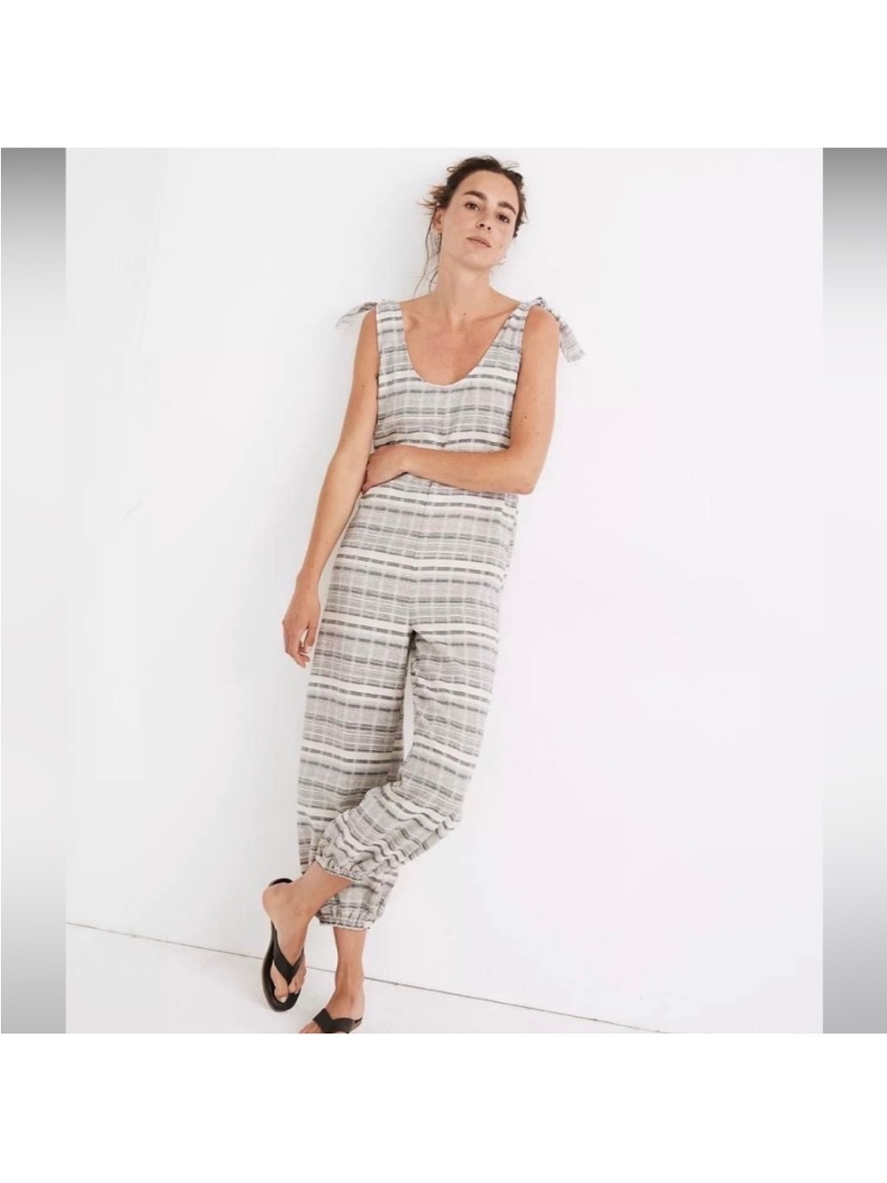 Madewell Tie-Strap Balloon Cover-Up Striped Jumpsuit XS